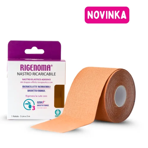 Rigenoma tejpovací páska pro úlevu od otoků a bolesti, vhodná i pro sportovce.