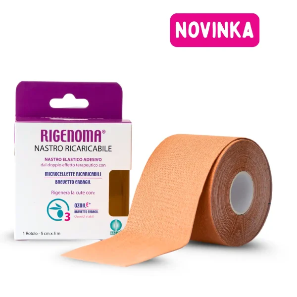 Rigenoma tejpovací páska pro úlevu od otoků a bolesti, vhodná i pro sportovce.