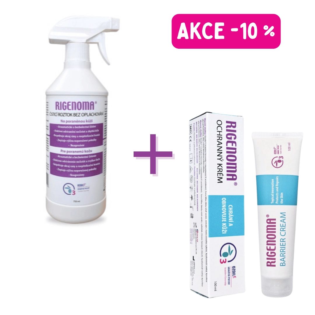 sada na inkotinenci s RIGENOMA aktivním čistícím bezoplachovým roztokem a RIGENOMA ochranným a hojivým krémem v akci -10%